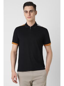 Van Heusen - Men Black Solid Polo Neck T-Shirt