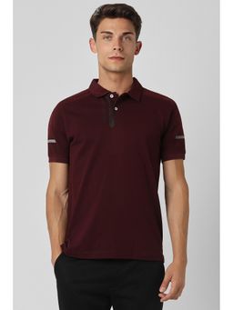 Van Heusen - Men Maroon Solid Polo Neck T-Shirt