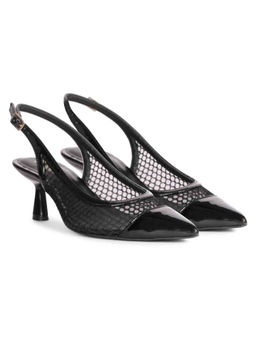 Saint G - Black Slingback Mesh Kitten Heeled Mules
