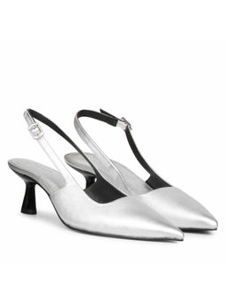 Saint G - Metallic Silver Leather Heeled Mules