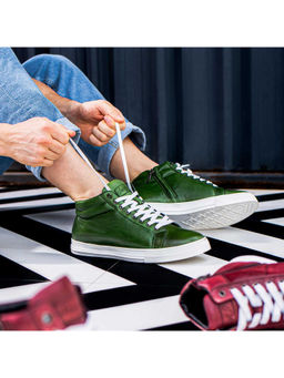 Saint G - Lamberto Green Leather Handcrafted Sneakers.