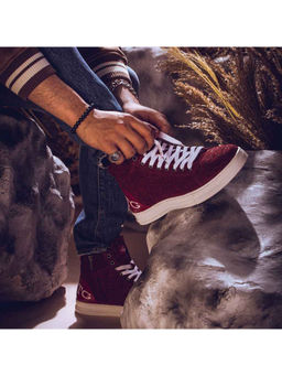 Saint G - Harvey Croco Embossed Burgundy Leather Sneakers