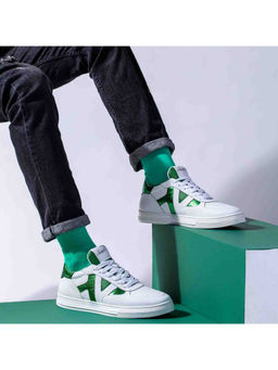 Saint G - Elliot Unisex White & Green Leather Handcrafted Sneakers