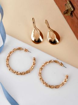 Shoshaa - Set of 2 Gold-Toned Half Hoop Drop Earrings