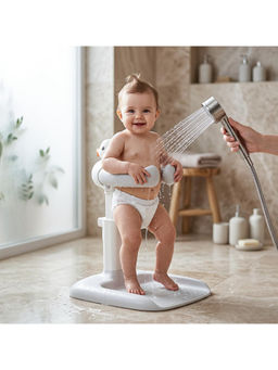 BAYBEE - Grey Flora Baby Shower Bath Stand with Height Adjustable with Anti-Slip Base (12-18 Months)