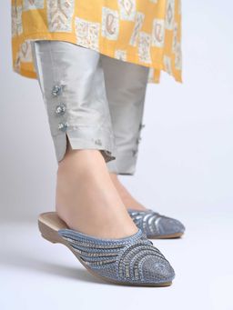 Shoetopia - Women Grey Embellished Mules
