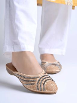 Shoetopia - Women Beige Embellished Mules
