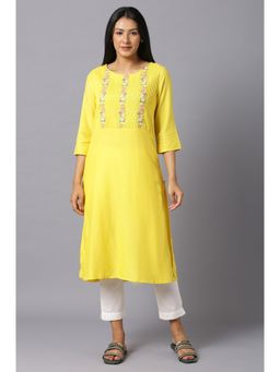 W - Yellow Solid Kurta