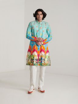 Blushing Couture by Shafali - Blue Printed Kurta with Pyjama (Set of 2)