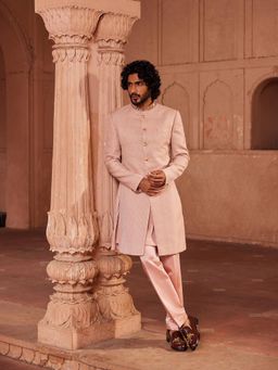 CONTRAST BY PARTH - Pink Basit Sherwani with Kurta and Pant (Set of 3)