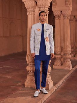 CONTRAST BY PARTH - Blue Bagh Jacket with Kurta and Pant (Set of 3)