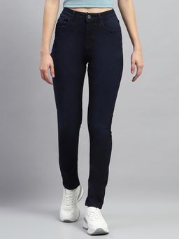 Monte Carlo - Womens Navy Blue Solid Slim Fit Denim Jeans