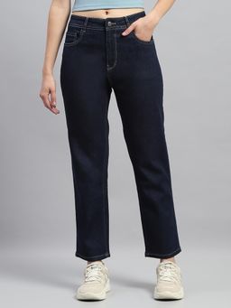 Monte Carlo - Womens Dark Blue Solid Straight Fit Denim Jeans