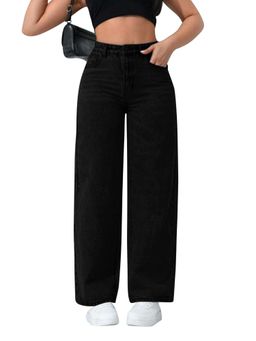 CHKOKKO - Black Women High Rise Denim Jeans Solid Regular Fit
