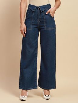 Global Republic - Blue Solid Loose Fit High Rise Jeans for Women