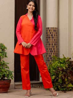 HOUSE OF JAMOTI - Pink and Orange Shade Top with Pants (Set of 2)