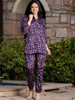 HOUSE OF JAMOTI - Dark Purple Printed Shirt and Pants (Set of 2)