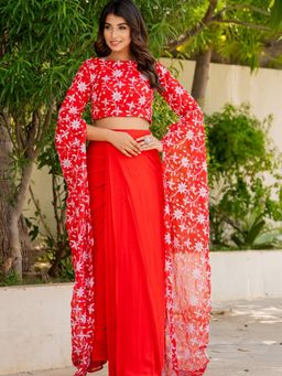 HOUSE OF JAMOTI - Divine Red Ethnic Skirt and Top (Set of 2)