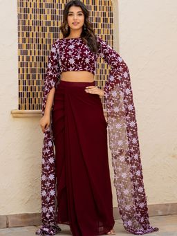 HOUSE OF JAMOTI - Divine Burgundy Ethnic Skirt and Top (Set of 2)