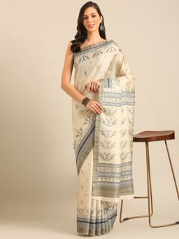 EXCLUSIVA - Cream Cotton Saree with Unstitched Blouse