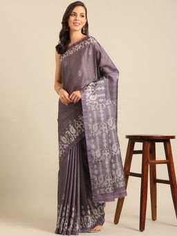 EXCLUSIVA - Purple Cotton Saree with Unstitched Blouse