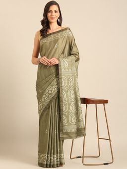 EXCLUSIVA - Green Cotton Saree with Unstitched Blouse