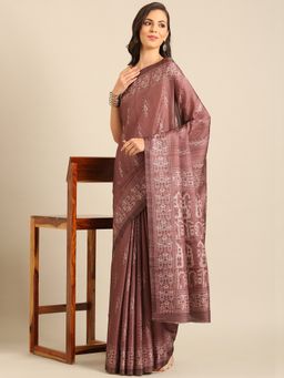 EXCLUSIVA - Brown Cotton Saree with Unstitched Blouse