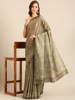 EXCLUSIVA - Green Cotton Saree with Unstitched Blouse