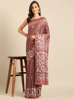 EXCLUSIVA - Brown Cotton Saree with Unstitched Blouse
