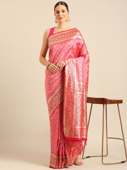 EXCLUSIVA - Pink Banarasi Silk Saree with Unstitched Blouse