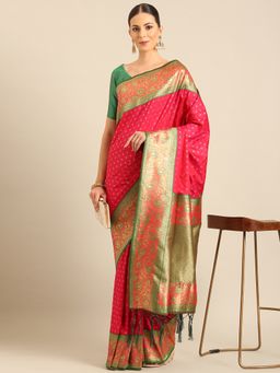 EXCLUSIVA - Pink Banarasi Silk Saree with Unstitched Blouse