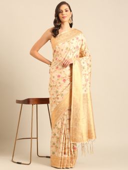 EXCLUSIVA - Cream Banarasi Silk Saree with Unstitched Blouse