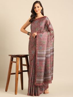 EXCLUSIVA - Brown Cotton Saree with Unstitched Blouse