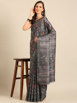 EXCLUSIVA - Grey Cotton Saree with Unstitched Blouse