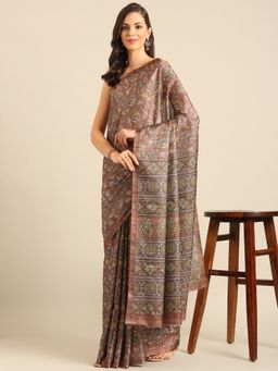 EXCLUSIVA - Brown Cotton Saree with Unstitched Blouse
