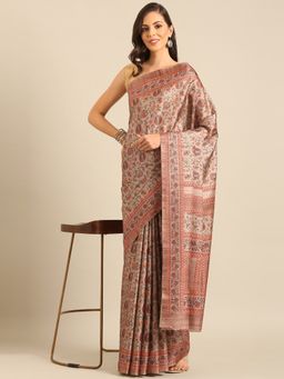 EXCLUSIVA - Beige Cotton Saree with Unstitched Blouse