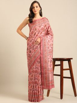 EXCLUSIVA - Pink Cotton Saree with Unstitched Blouse