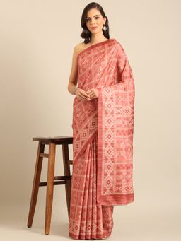 EXCLUSIVA - Peach Cotton Saree with Unstitched Blouse
