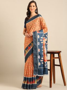 EXCLUSIVA - Mustard Cotton Patola Saree with Unstitched Blouse