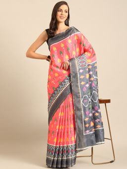 EXCLUSIVA - Pink Cotton Patola Saree with Unstitched Blouse