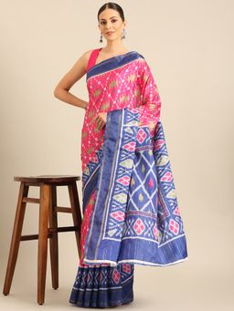 EXCLUSIVA - Pink Cotton Patola Saree with Unstitched Blouse