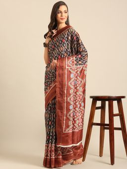 EXCLUSIVA - Black Cotton Patola Saree with Unstitched Blouse