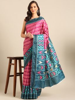 EXCLUSIVA - Magenta Cotton Patola Saree with Unstitched Blouse