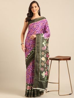 EXCLUSIVA - Purple Cotton Patola Saree with Unstitched Blouse