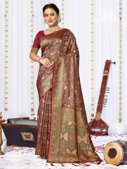 EXCLUSIVA - Multicolor Satin Silk Saree with Unstitched Blouse