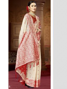 EXCLUSIVA - Cream Cotton Digital Print Saree with Unstitched Blouse