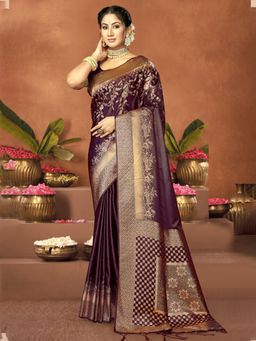 EXCLUSIVA - Purple Satin Silk Woven Saree with Unstitched Blouse