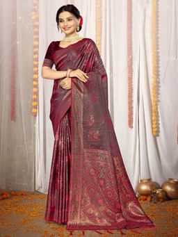 EXCLUSIVA - Magenta Satin Silk Woven Saree with Unstitched Blouse