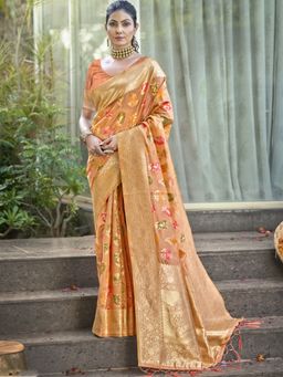 EXCLUSIVA - Orange Woven Organza Saree with Unstitched Blouse
