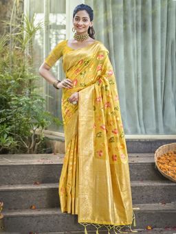 EXCLUSIVA - Yellow Woven Organza Saree with Unstitched Blouse
